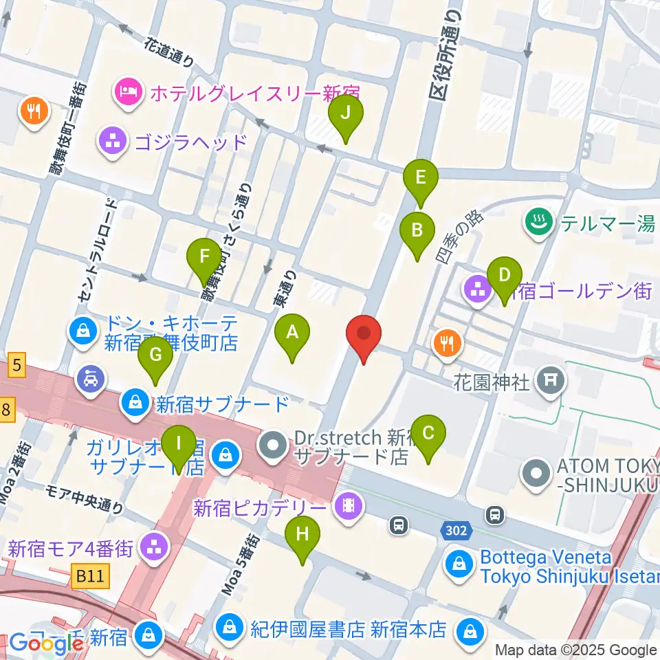 新宿Zirco Tokyo周辺のコンビニエンスストア一覧地図