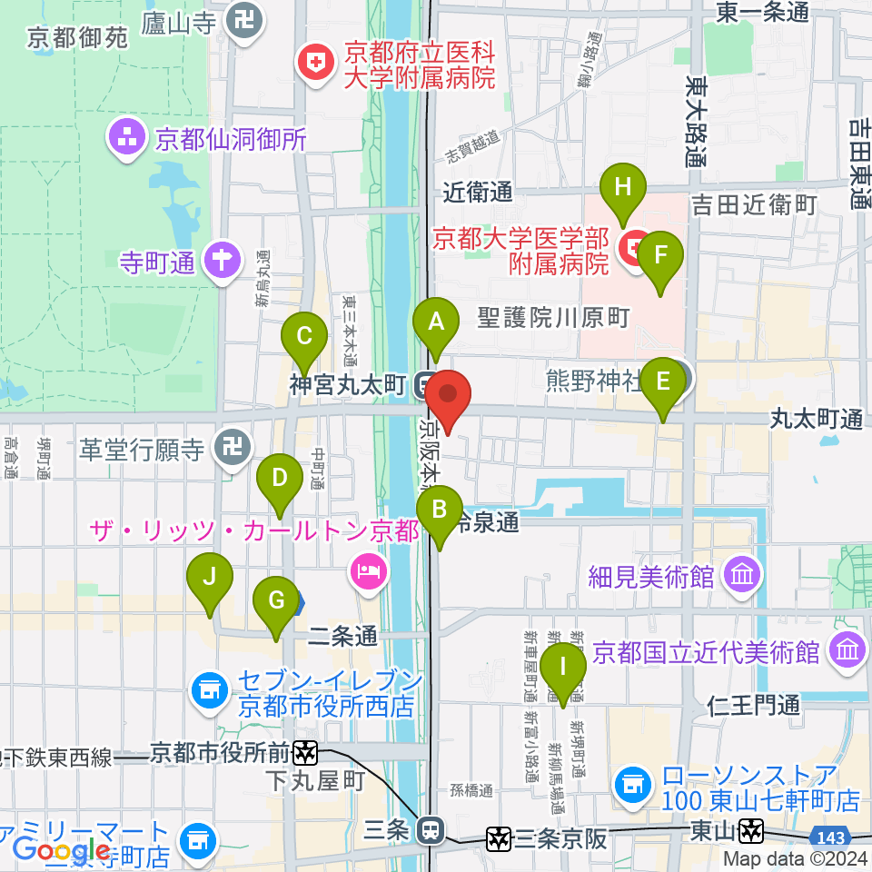 京都メトロ周辺のコンビニエンスストア一覧地図