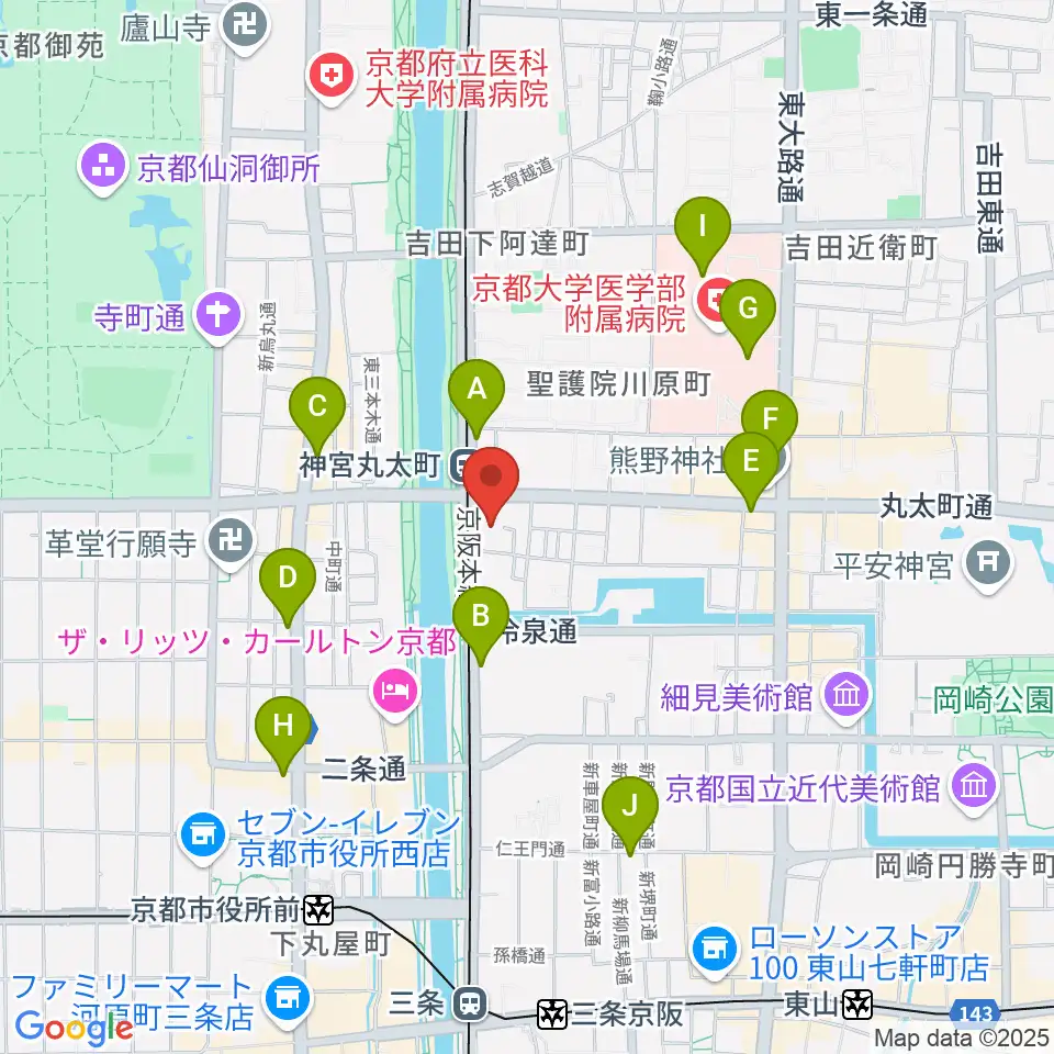 京都メトロ周辺のコンビニエンスストア一覧地図