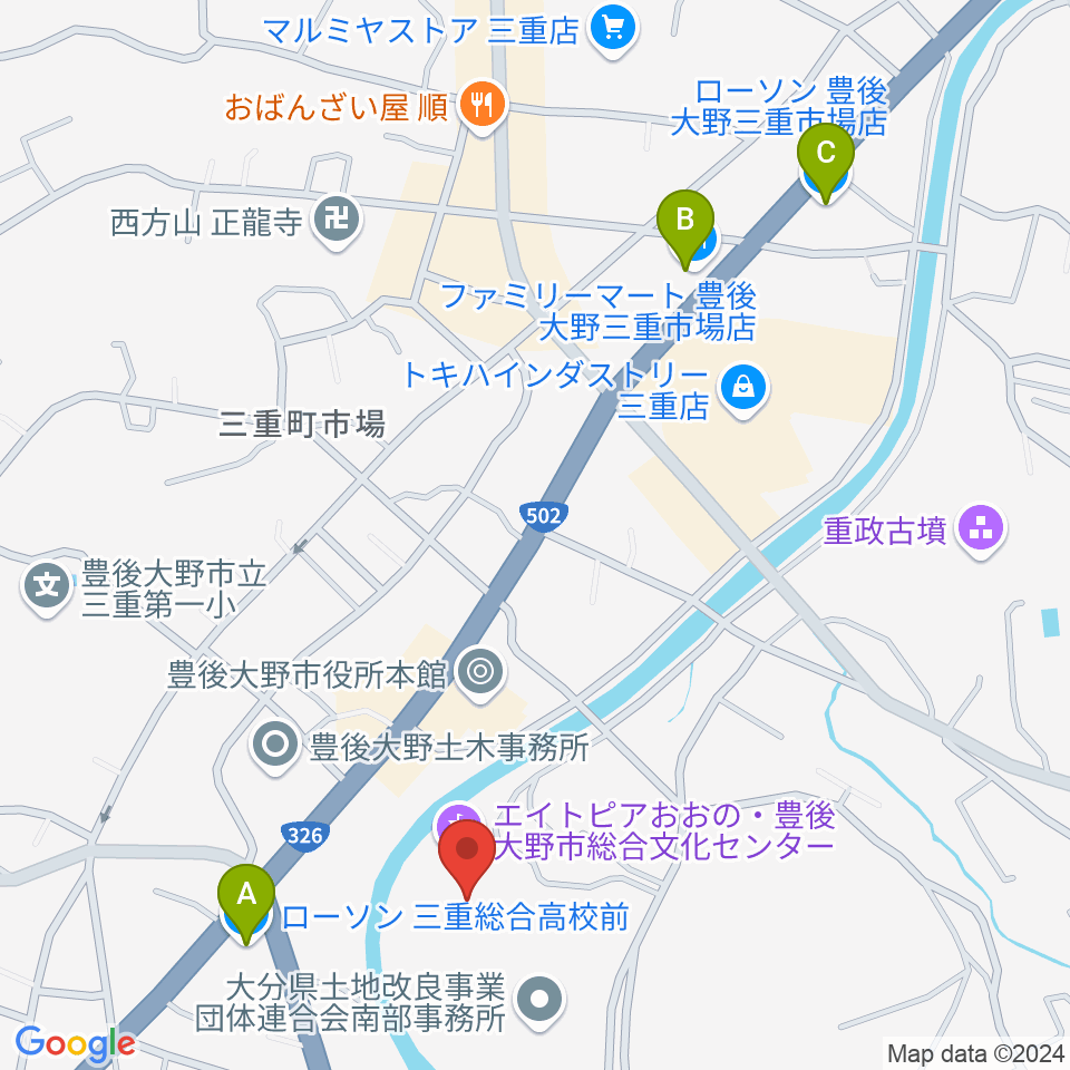 豊後大野市総合文化センター エイトピアおおの周辺のコンビニエンスストア一覧地図