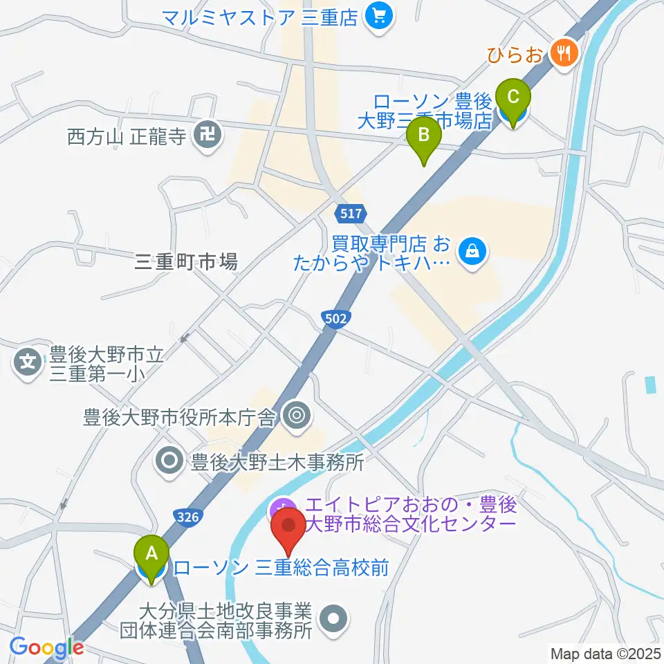 豊後大野市総合文化センター エイトピアおおの周辺のコンビニエンスストア一覧地図