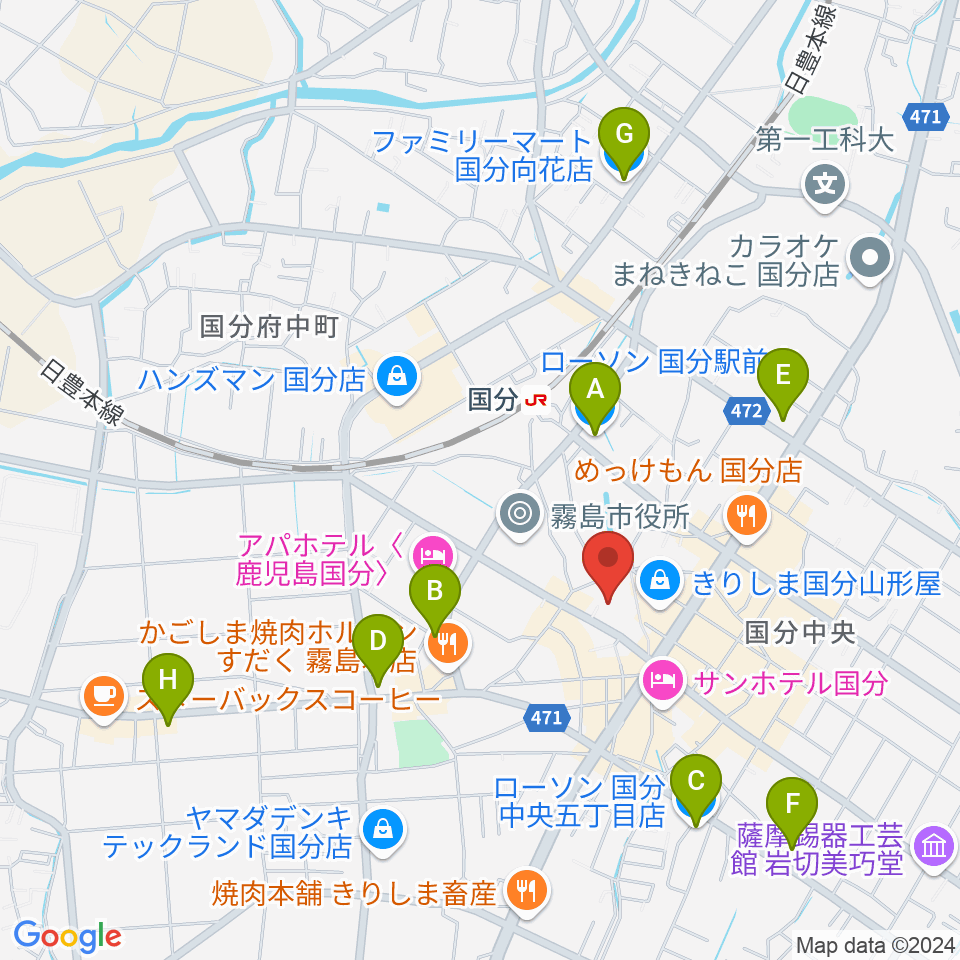 国分ハウジングホール 霧島市民会館周辺のコンビニエンスストア一覧地図