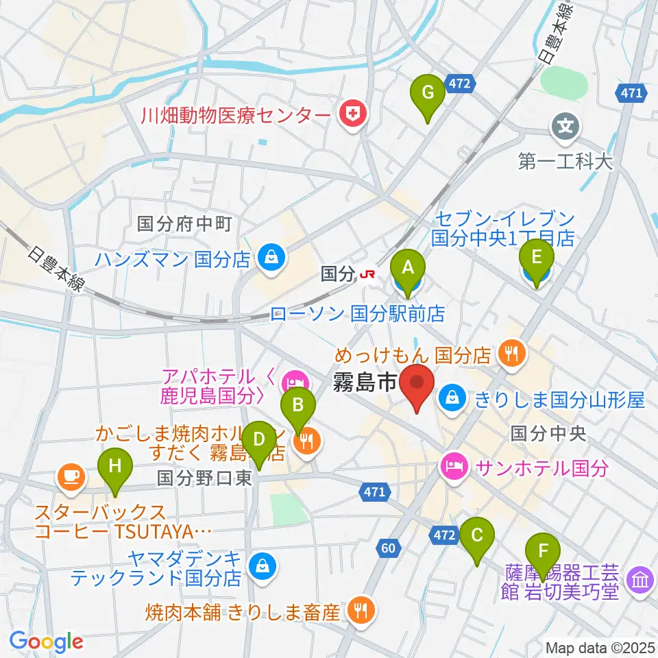 国分ハウジングホール 霧島市民会館周辺のコンビニエンスストア一覧地図