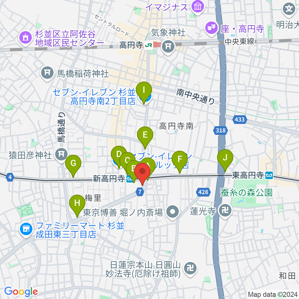 ラパン音楽教室周辺のコンビニエンスストア一覧地図