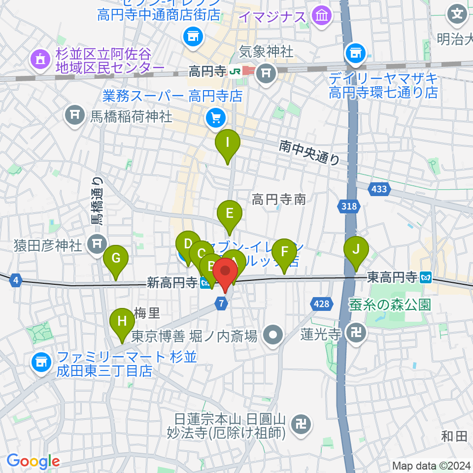 ラパン音楽教室周辺のコンビニエンスストア一覧地図