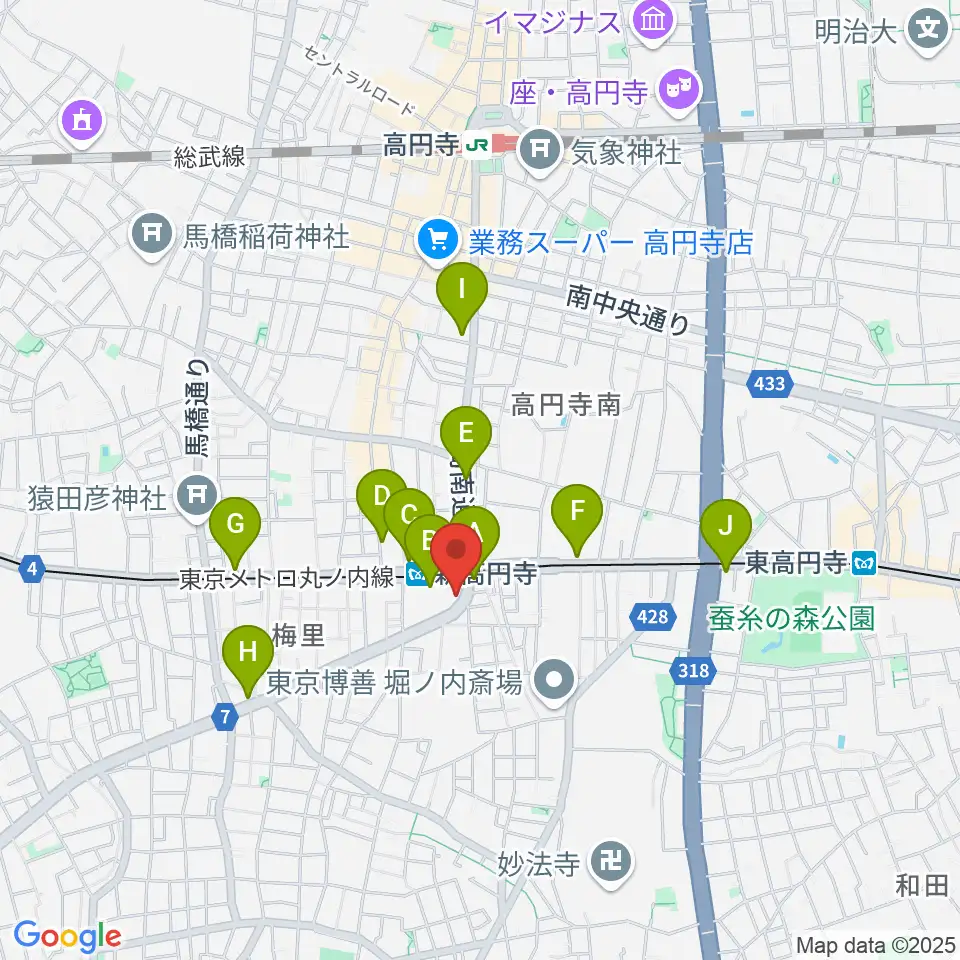 ラパン音楽教室周辺のコンビニエンスストア一覧地図