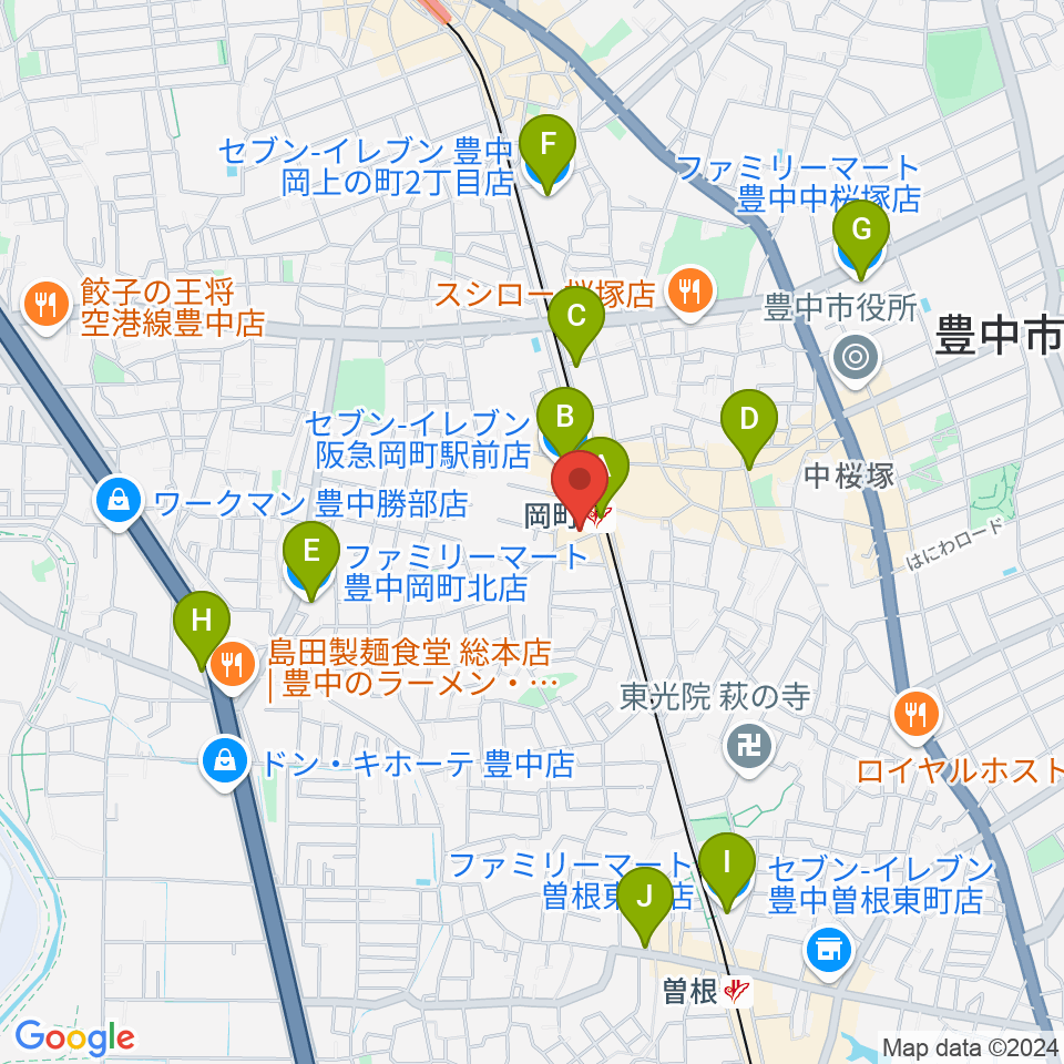 豊中岡町アビリーン周辺のコンビニエンスストア一覧地図