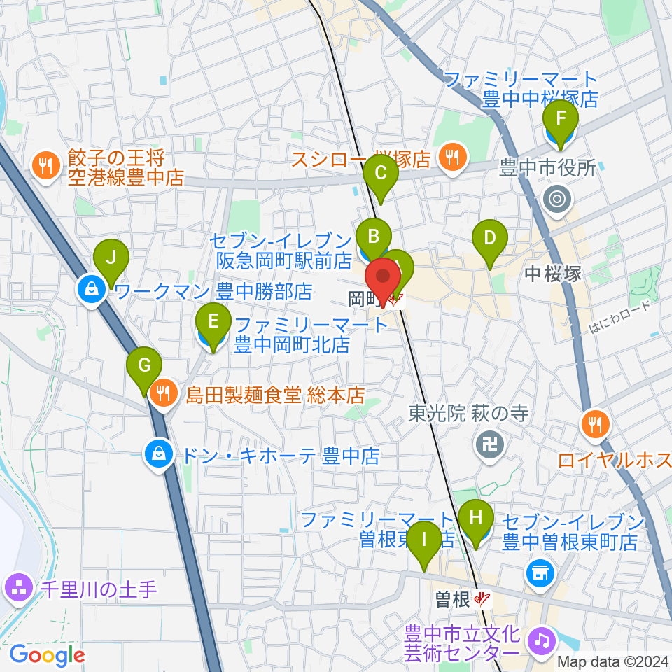 豊中岡町アビリーン周辺のコンビニエンスストア一覧地図