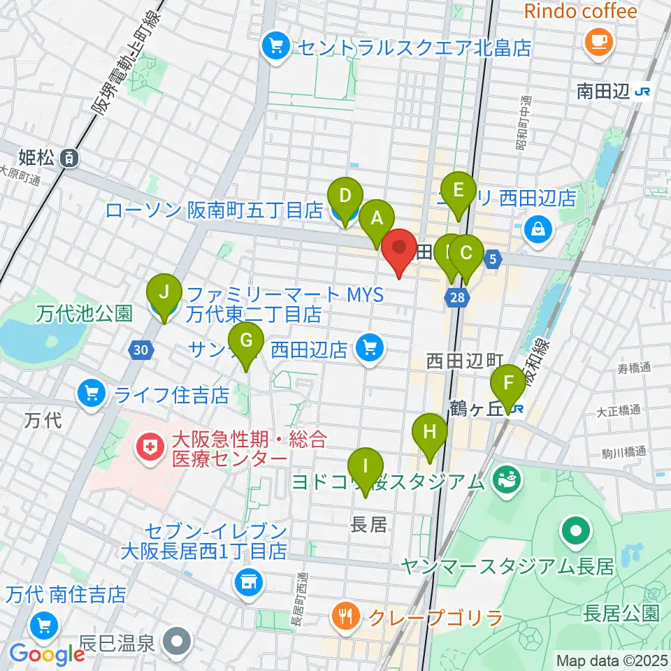 西田辺PIANO STUDIO周辺のコンビニエンスストア一覧地図