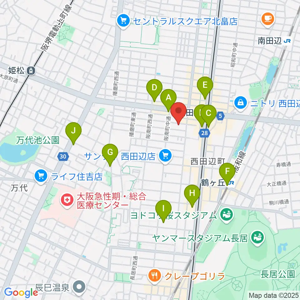 西田辺PIANO STUDIO周辺のコンビニエンスストア一覧地図