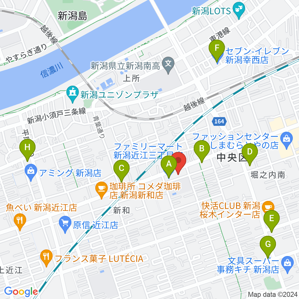 ハードオフ楽器スタジオ新潟近江店周辺のコンビニエンスストア一覧地図