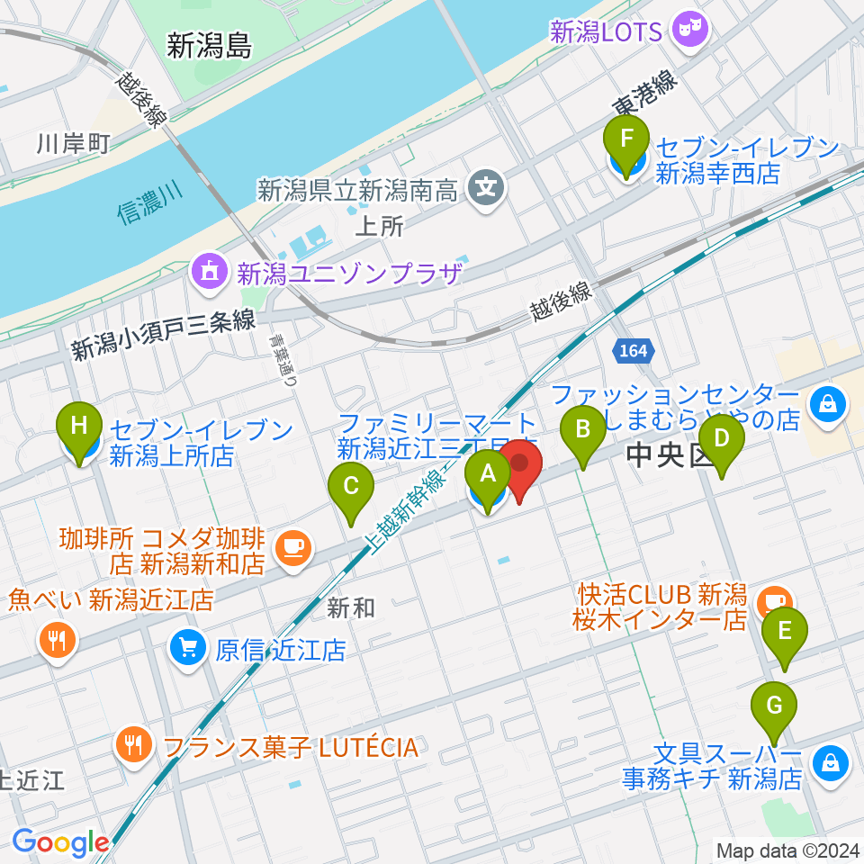 ハードオフ楽器館新潟近江店周辺のコンビニエンスストア一覧地図