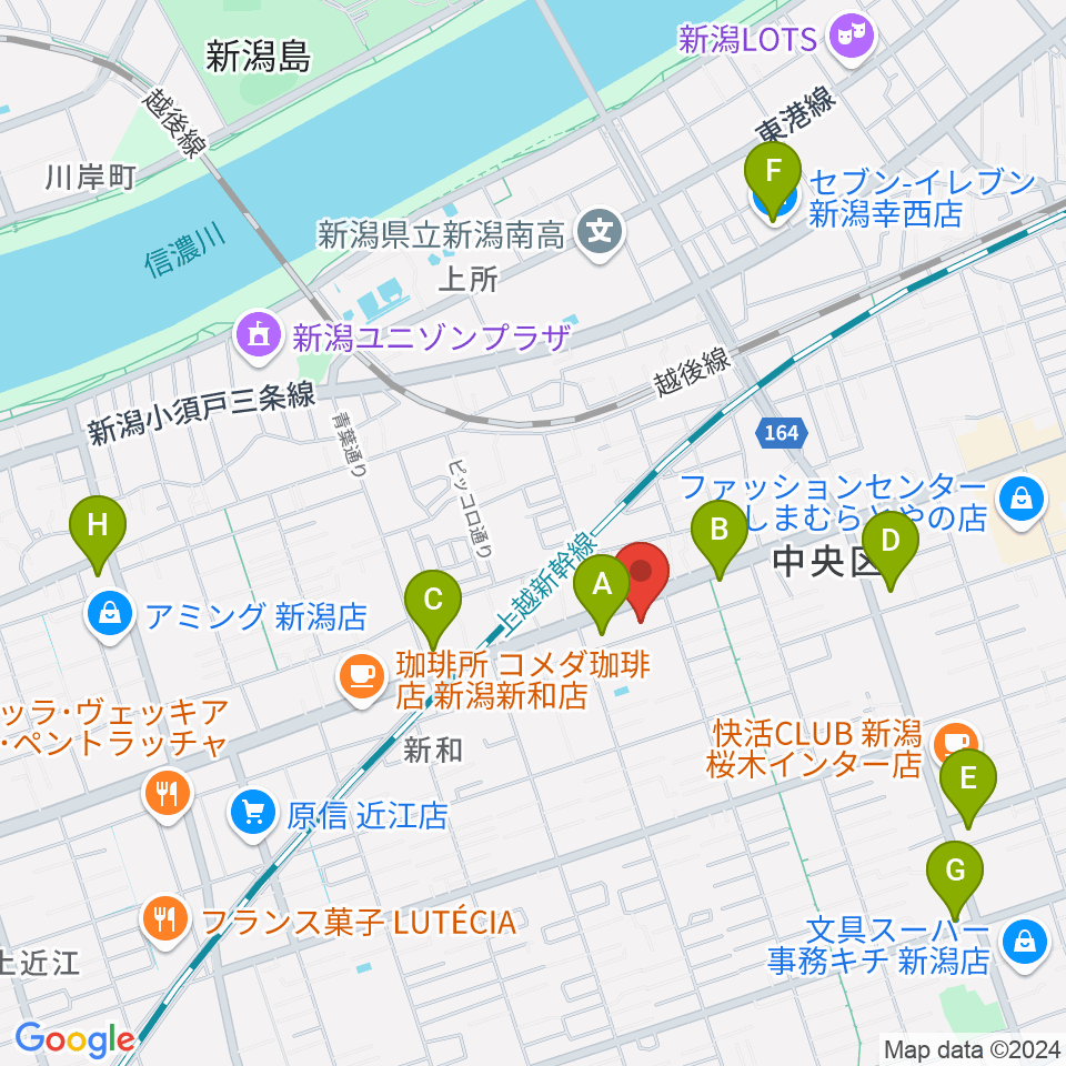 ハードオフ楽器館新潟近江店周辺のコンビニエンスストア一覧地図