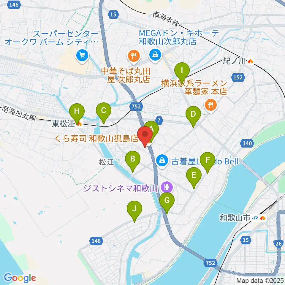 和歌山LURU HALL（ルルホール）周辺のコンビニエンスストア一覧地図