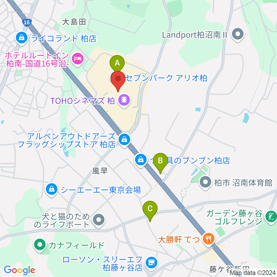 タワーレコードセブンパーク アリオ柏店周辺のコンビニエンスストア一覧地図