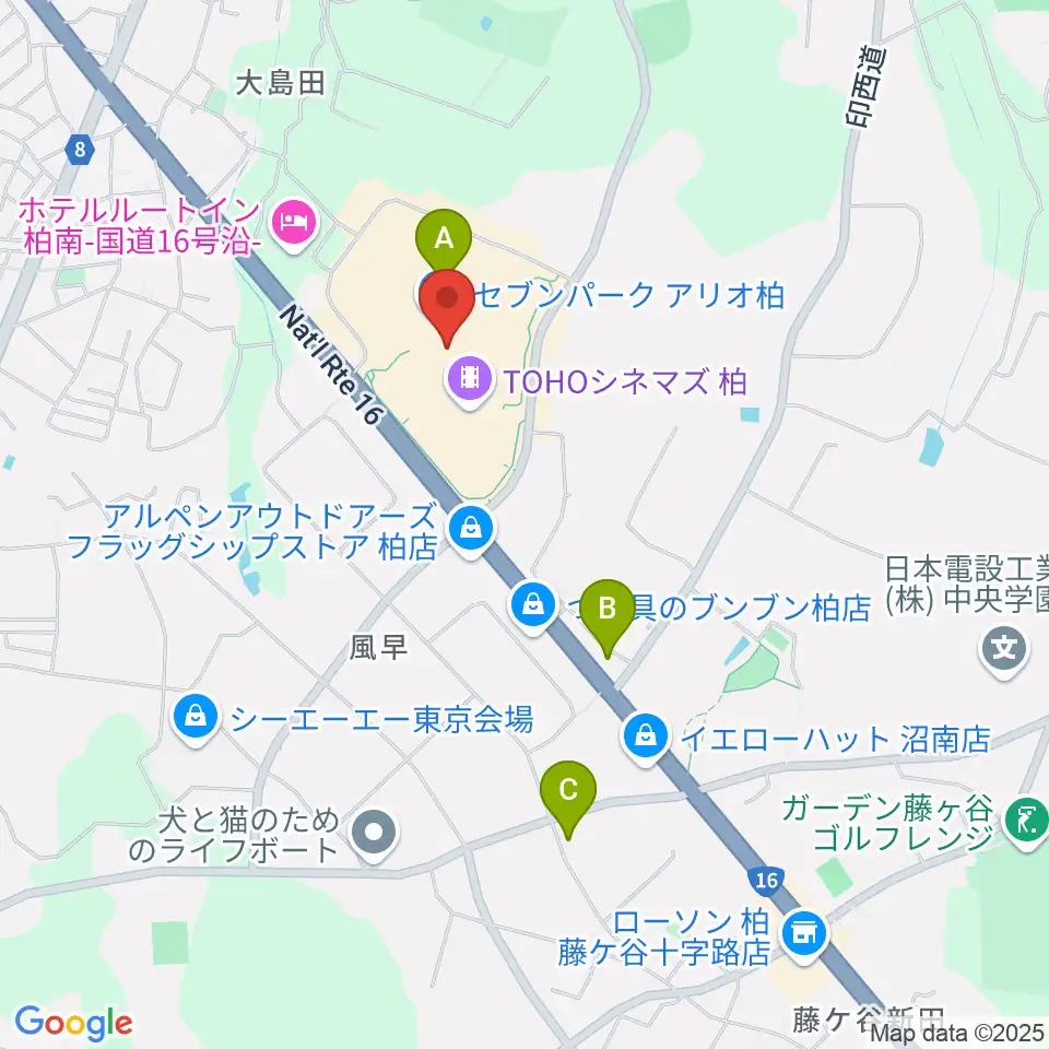 タワーレコードセブンパーク アリオ柏店周辺のコンビニエンスストア一覧地図