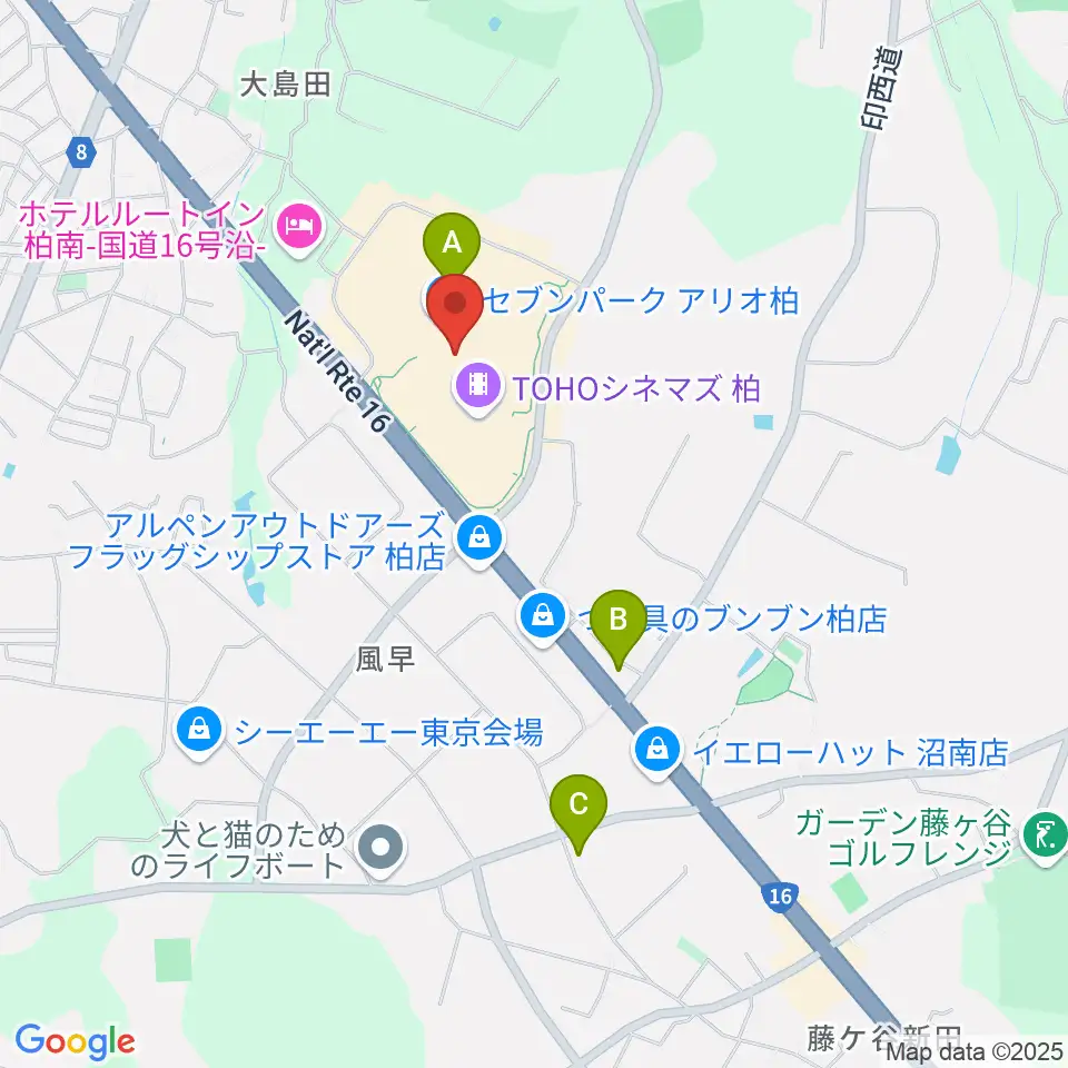 タワーレコードセブンパーク アリオ柏店周辺のコンビニエンスストア一覧地図