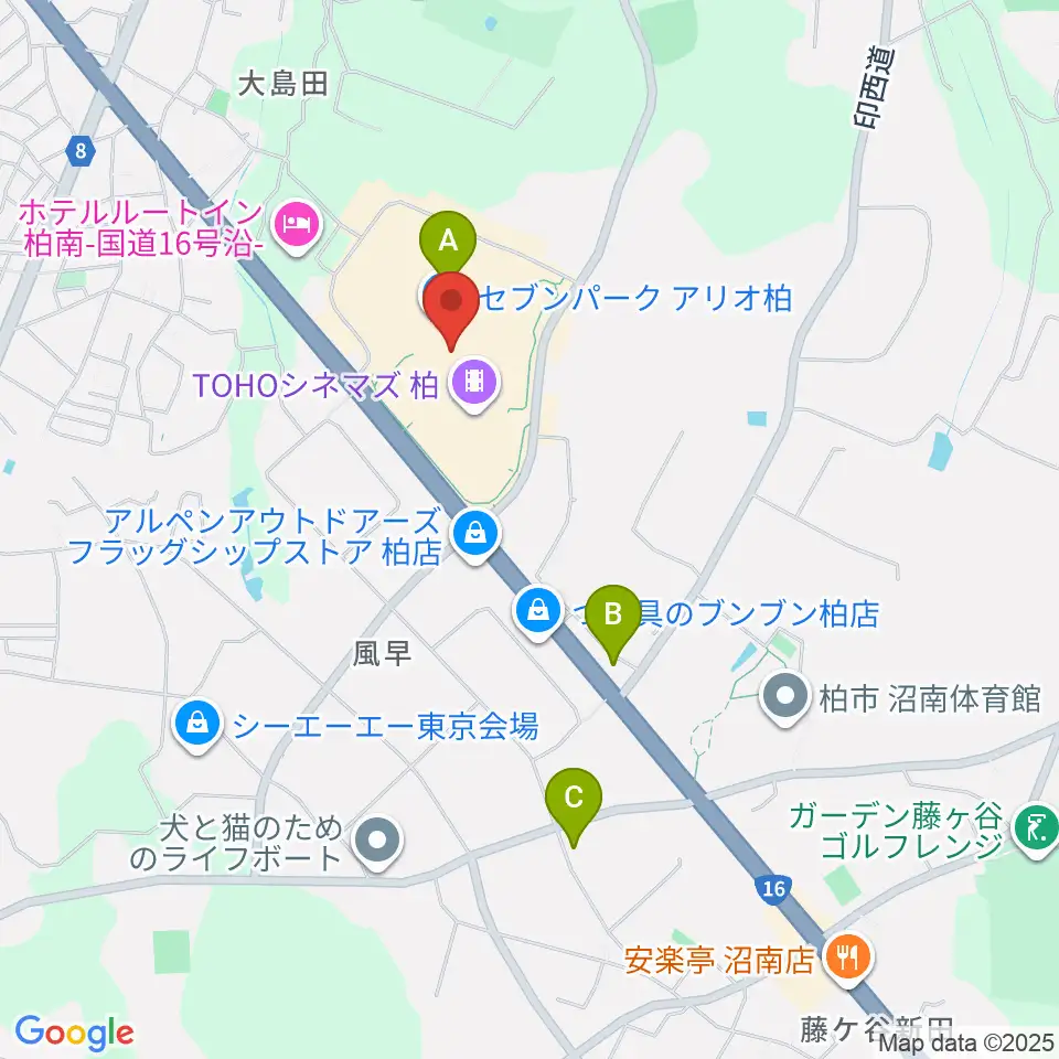 タワーレコードセブンパーク アリオ柏店周辺のコンビニエンスストア一覧地図