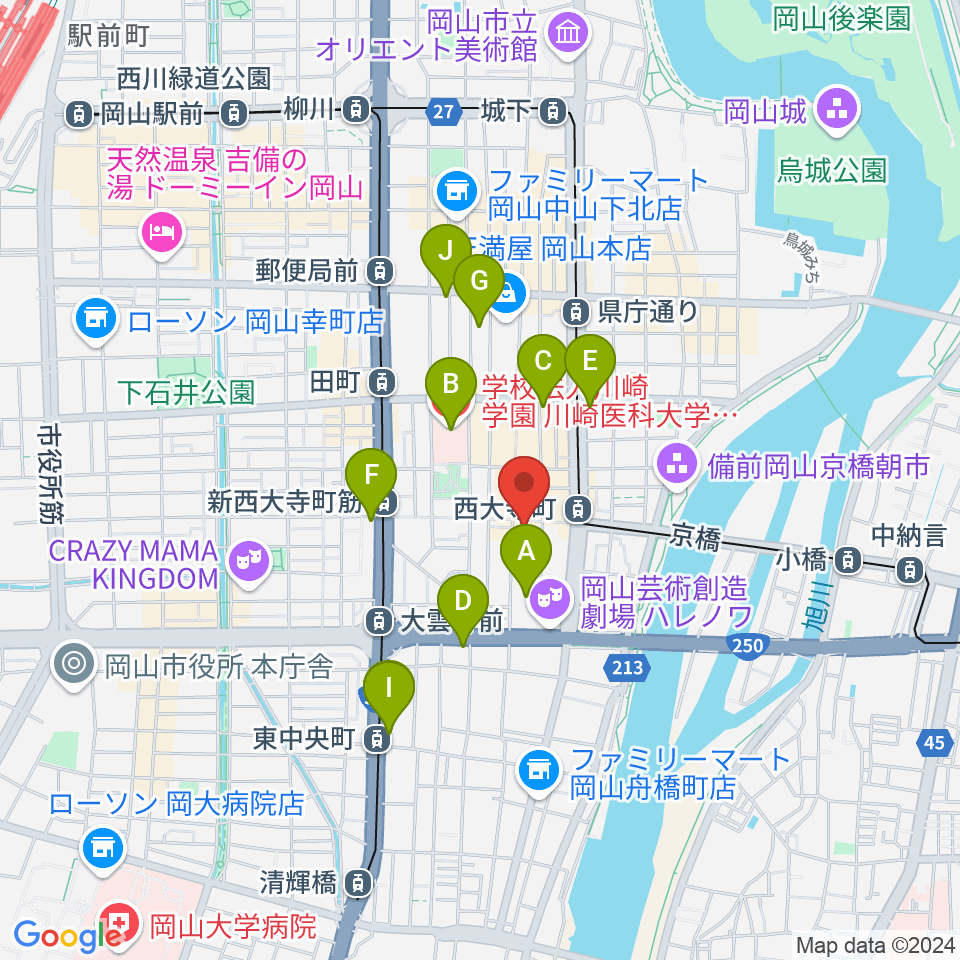 岡山デスペラード周辺のコンビニエンスストア一覧地図