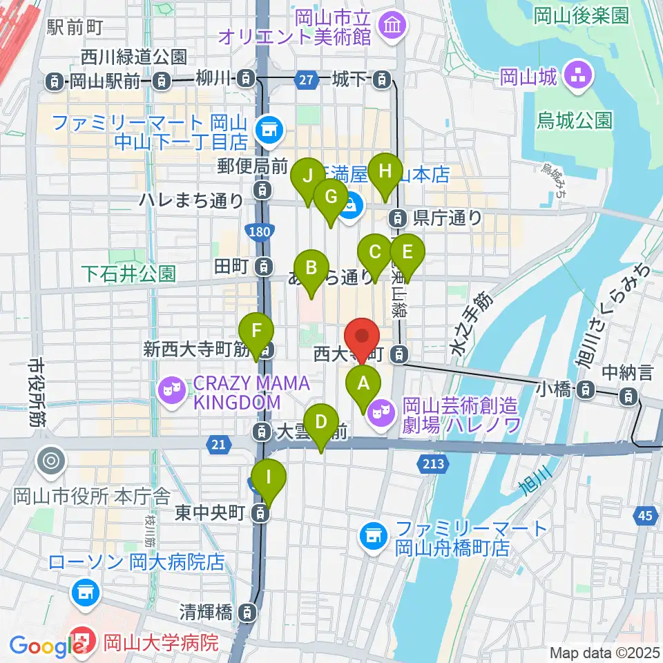 岡山デスペラード周辺のコンビニエンスストア一覧地図
