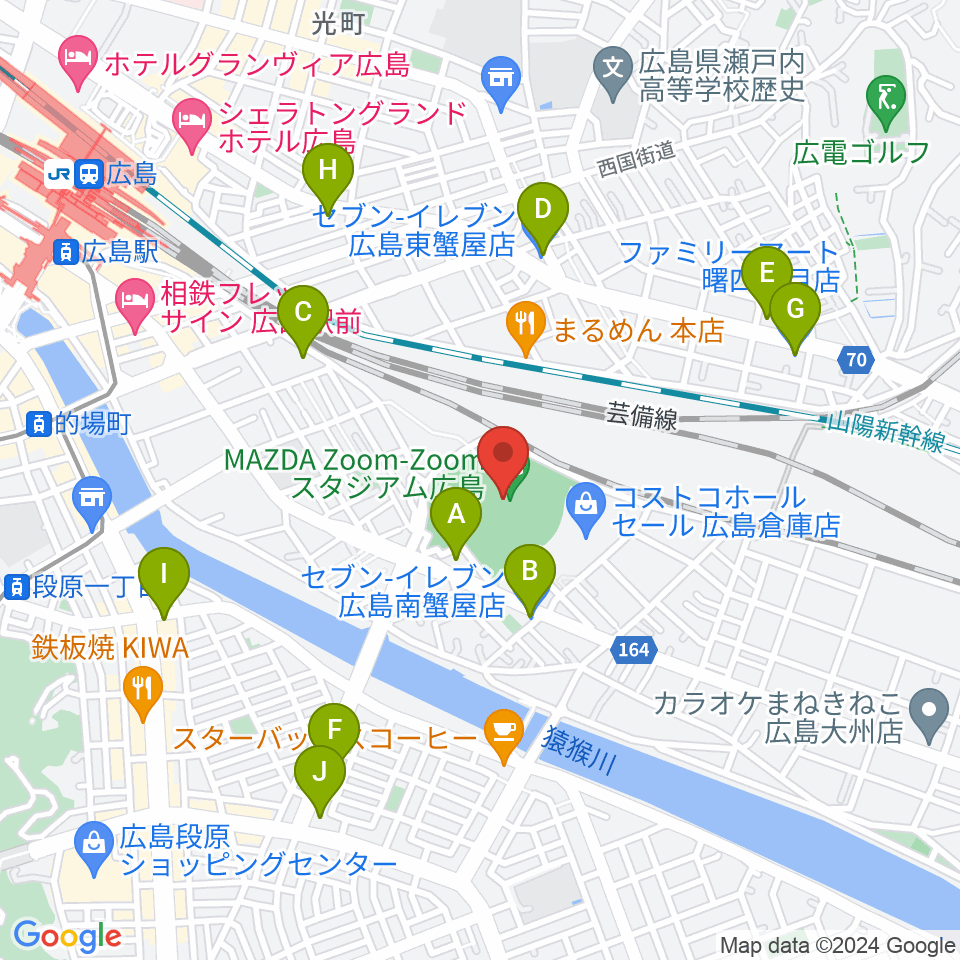 Mazda Zoom-Zoom スタジアム広島周辺のコンビニエンスストア一覧地図