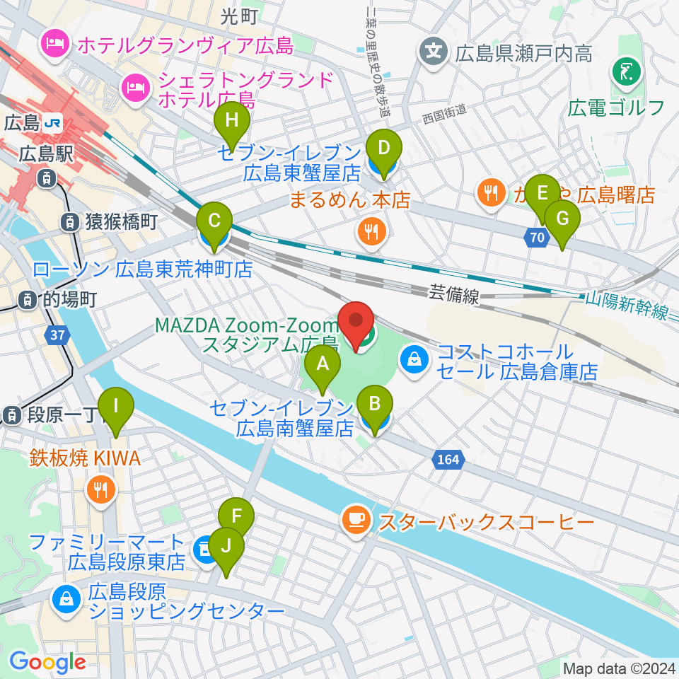 Mazda Zoom-Zoom スタジアム広島周辺のコンビニエンスストア一覧地図