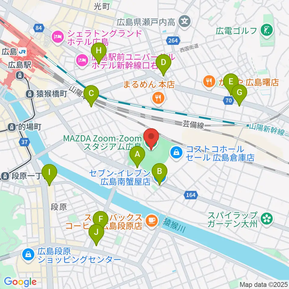 Mazda Zoom-Zoom スタジアム広島周辺のコンビニエンスストア一覧地図