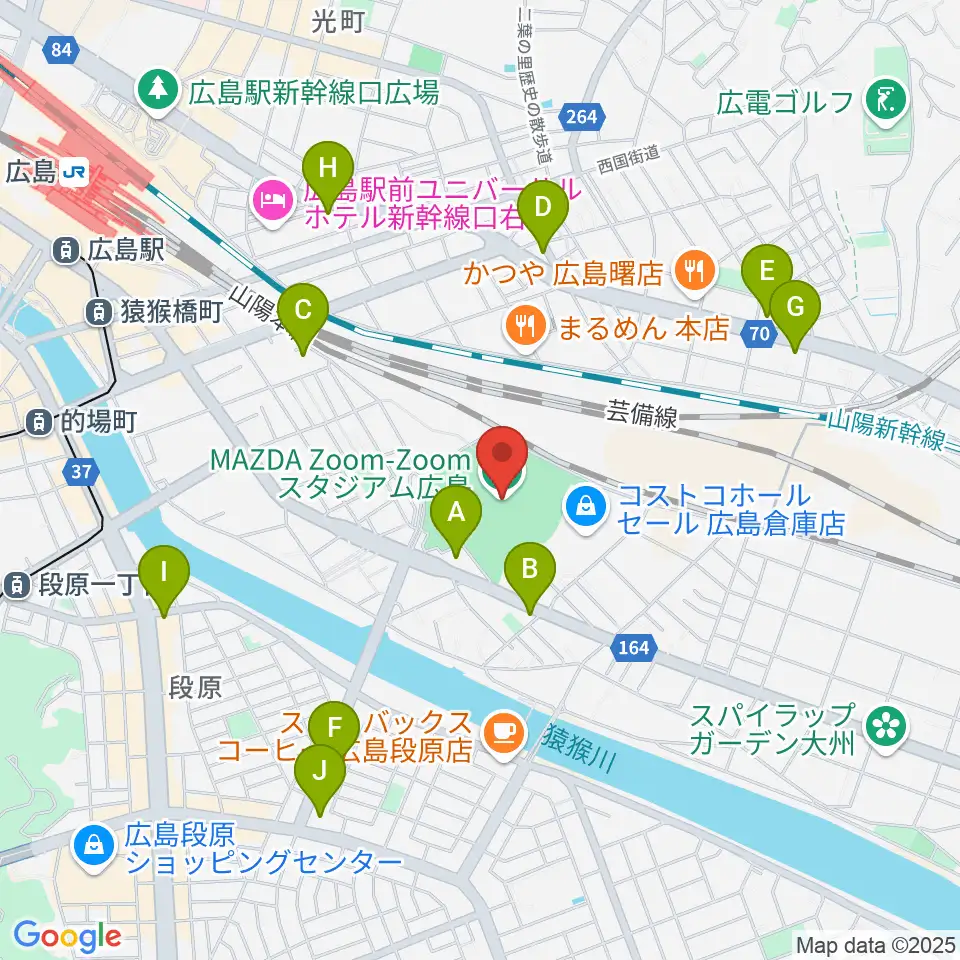 Mazda Zoom-Zoom スタジアム広島周辺のコンビニエンスストア一覧地図