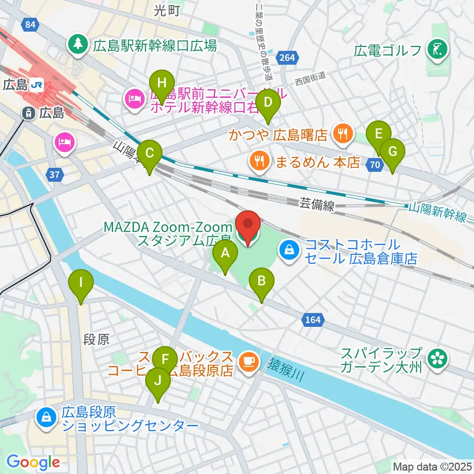 Mazda Zoom-Zoom スタジアム広島周辺のコンビニエンスストア一覧地図