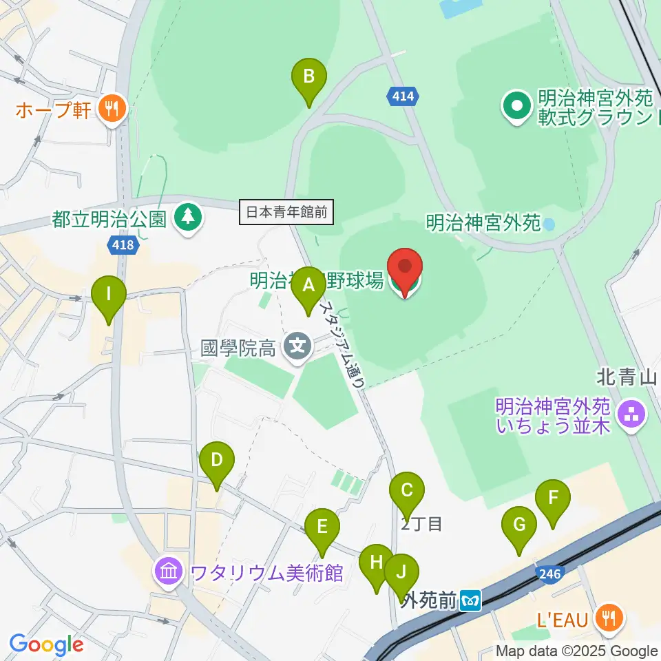 明治神宮野球場周辺のコンビニエンスストア一覧地図