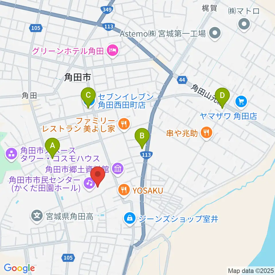 かくだ田園ホール(角田市市民センター)周辺のコンビニエンスストア一覧地図