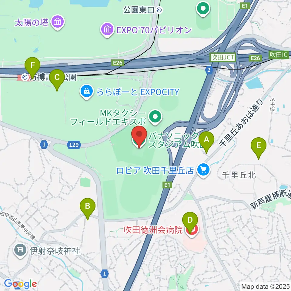 パナソニックスタジアム吹田周辺のコンビニエンスストア一覧地図