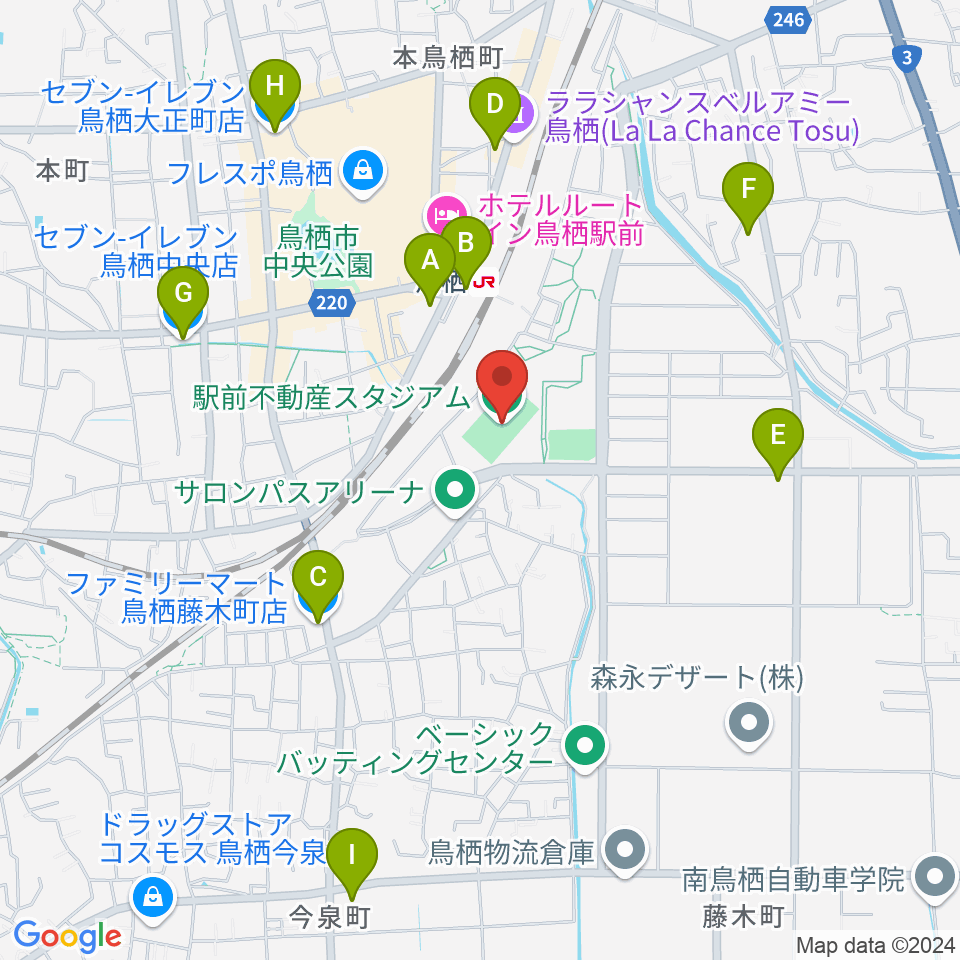 駅前不動産スタジアム周辺のコンビニエンスストア一覧地図