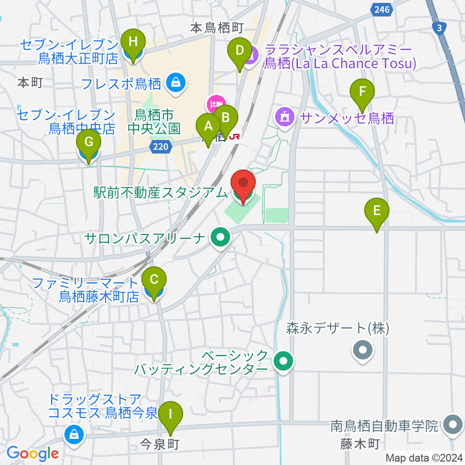 駅前不動産スタジアム周辺のコンビニエンスストア一覧地図