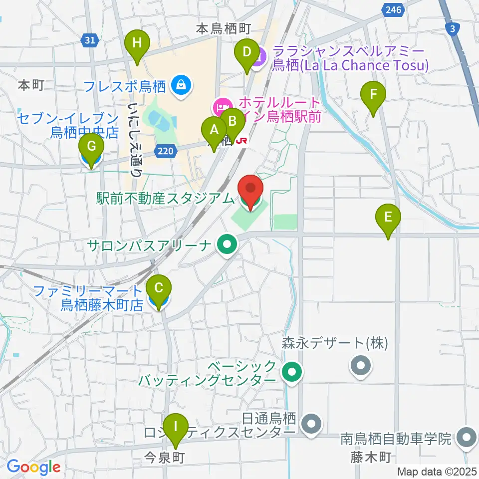 駅前不動産スタジアム周辺のコンビニエンスストア一覧地図