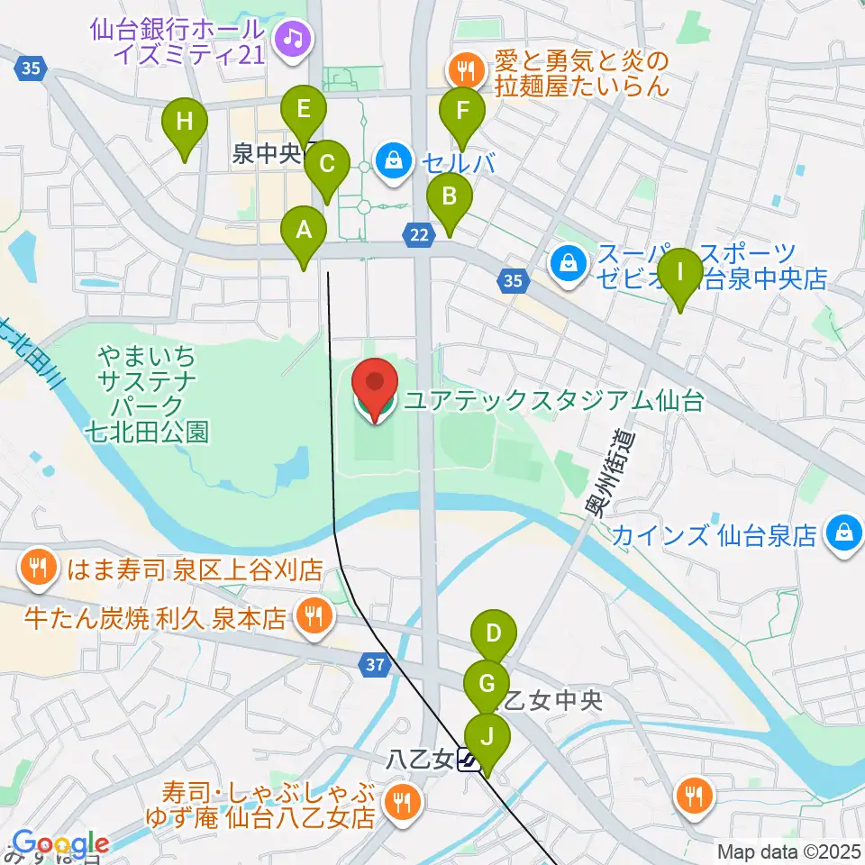 ユアテックスタジアム仙台周辺のコンビニエンスストア一覧地図