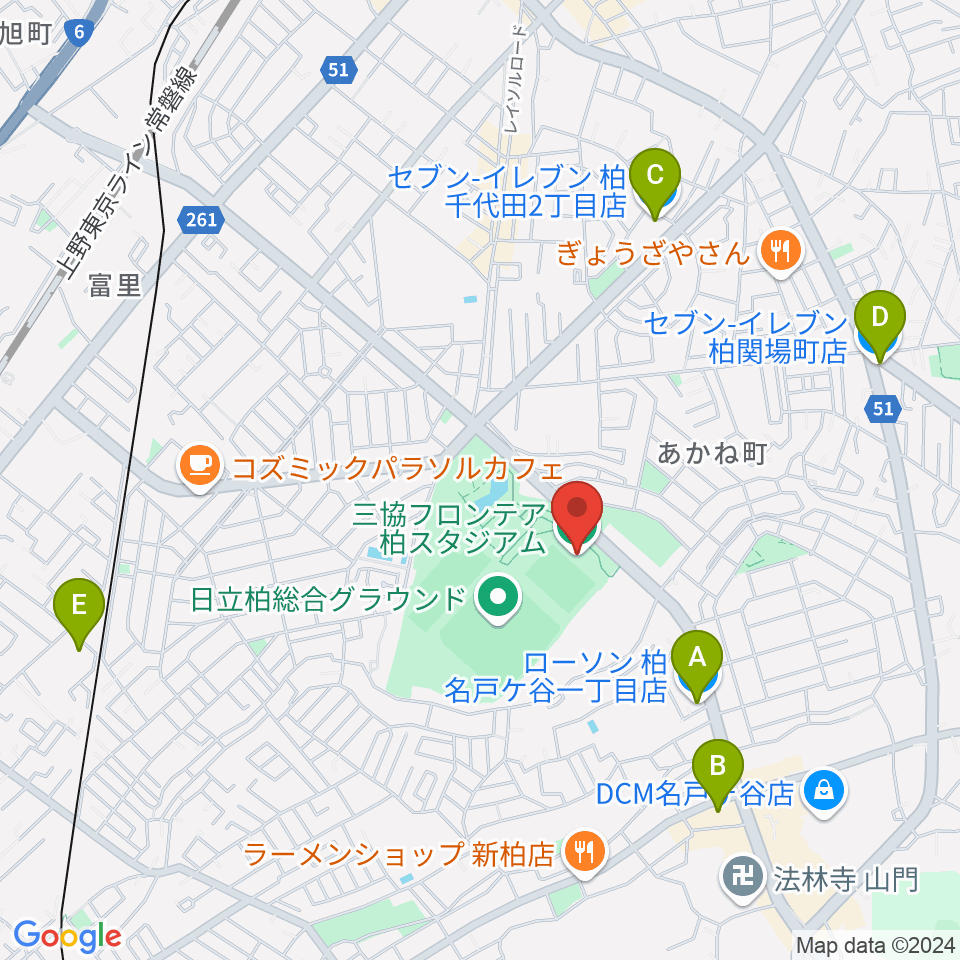 三協フロンテア柏スタジアム周辺のコンビニエンスストア一覧地図