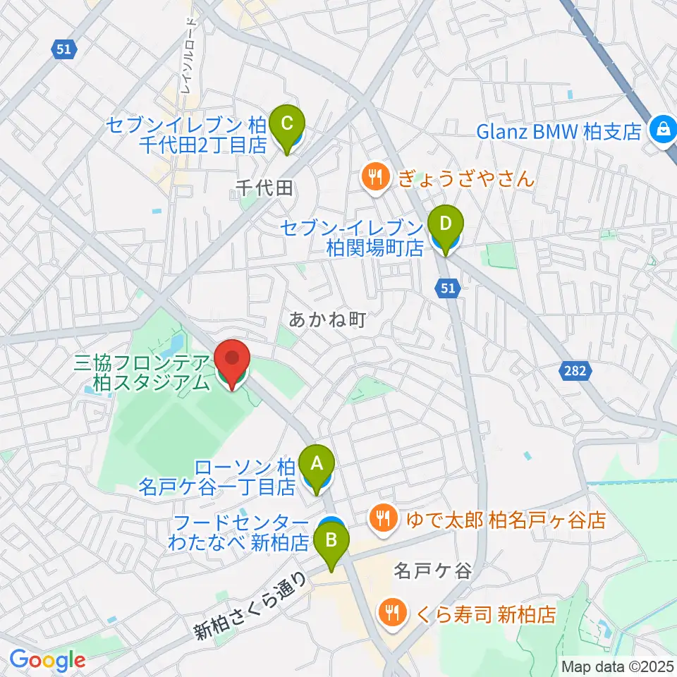 三協フロンテア柏スタジアム周辺のコンビニエンスストア一覧地図