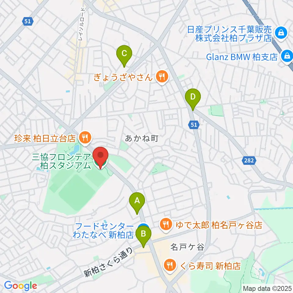 三協フロンテア柏スタジアム周辺のコンビニエンスストア一覧地図