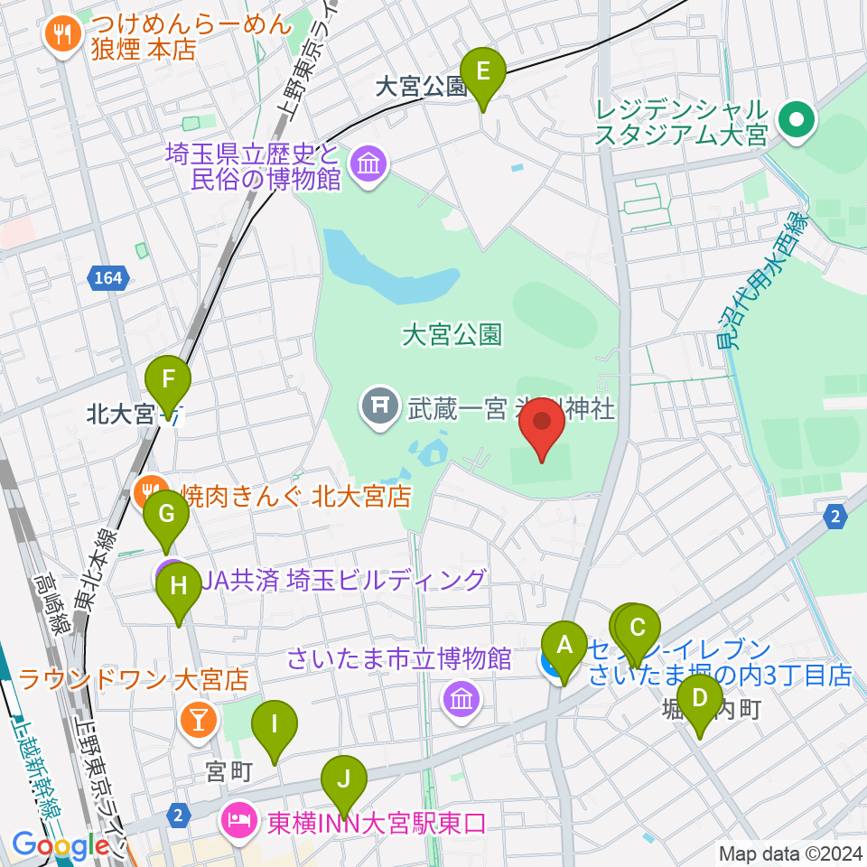 NACK5スタジアム大宮周辺のコンビニエンスストア一覧地図