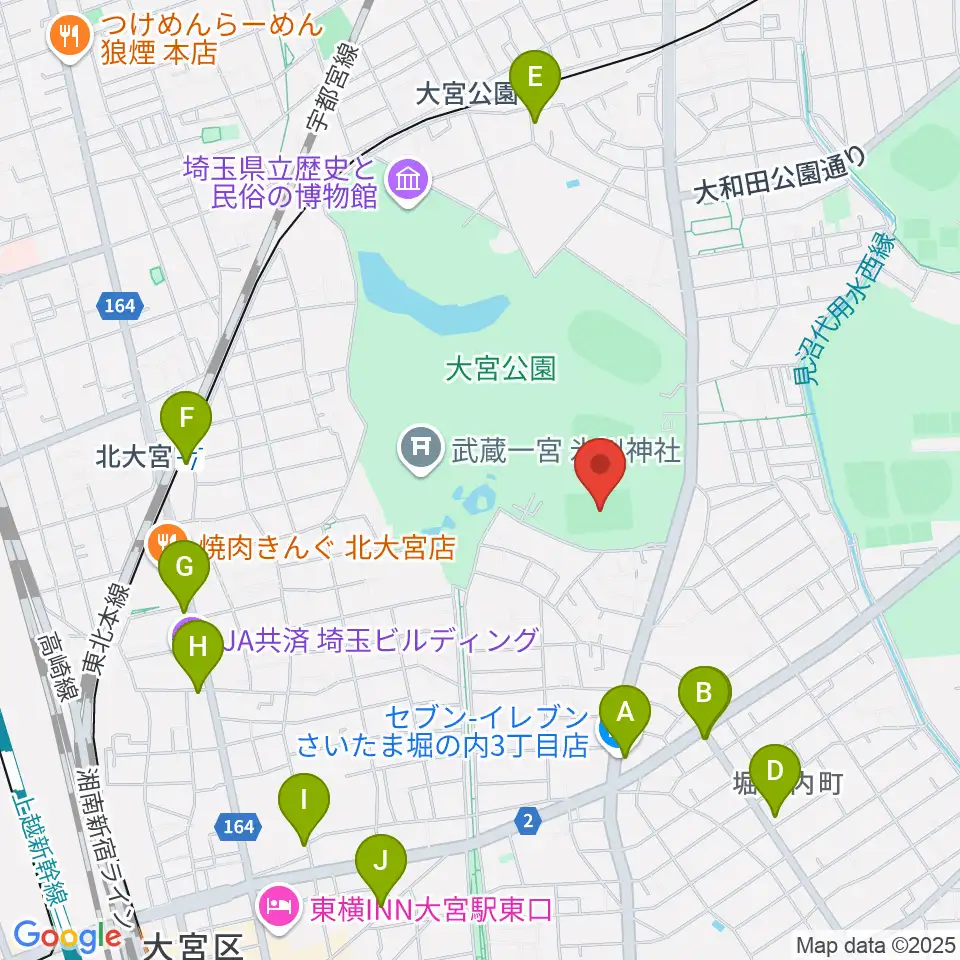ナックファイブスタジアム大宮周辺のコンビニエンスストア一覧地図