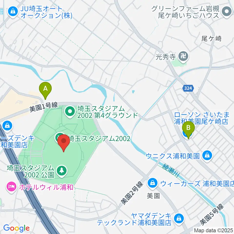 埼玉スタジアム2002周辺のコンビニエンスストア一覧地図