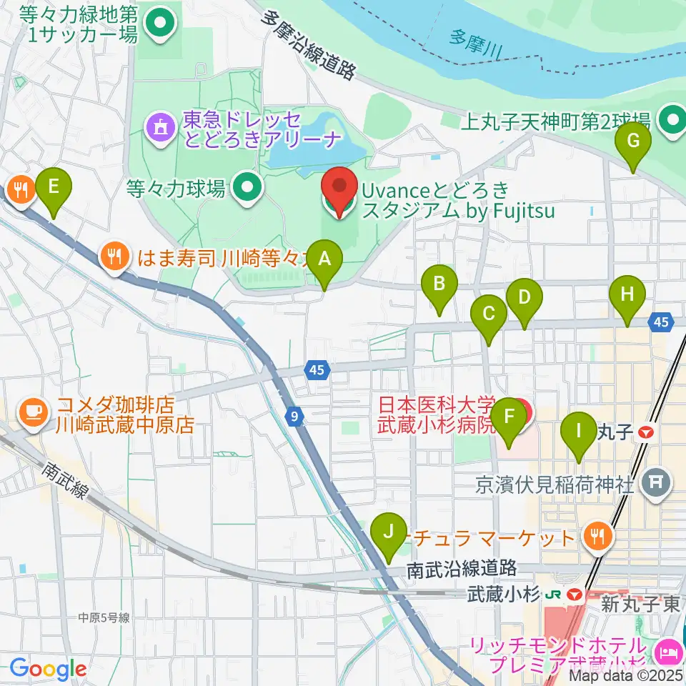 Uvanceとどろきスタジアム by Fujitsu周辺のコンビニエンスストア一覧地図