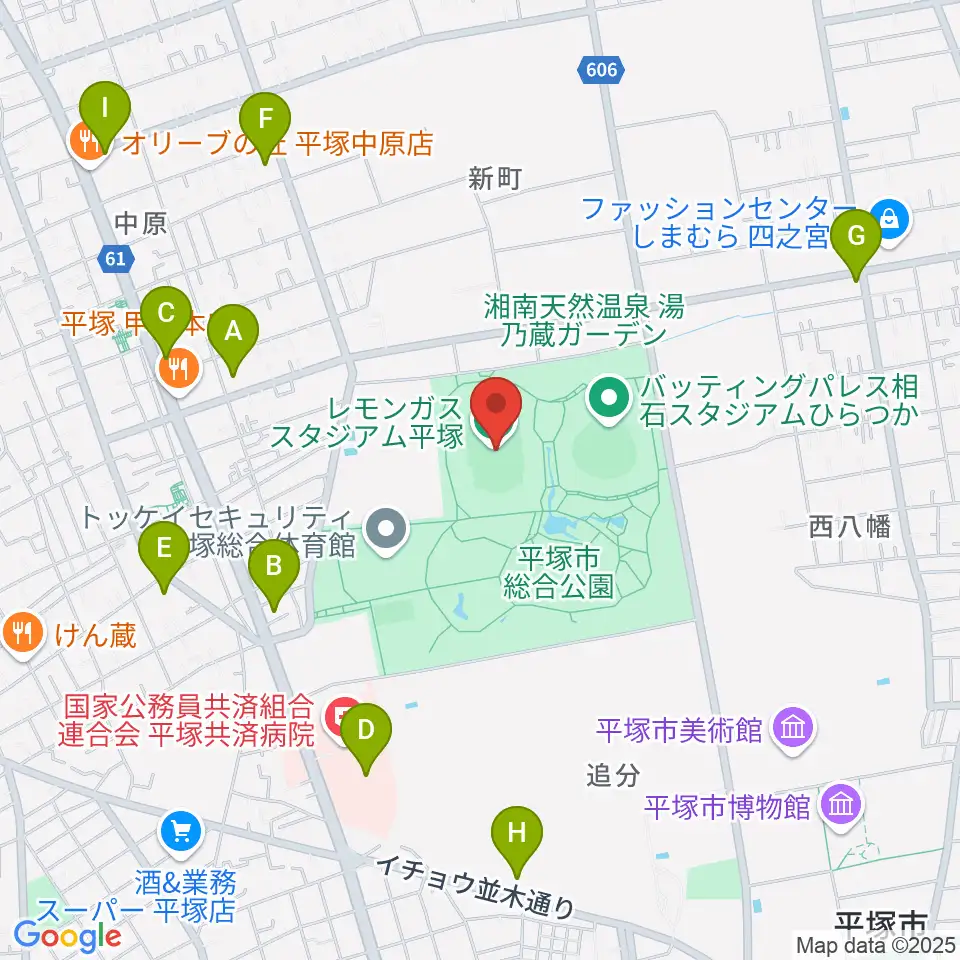 レモンガススタジアム平塚周辺のコンビニエンスストア一覧地図