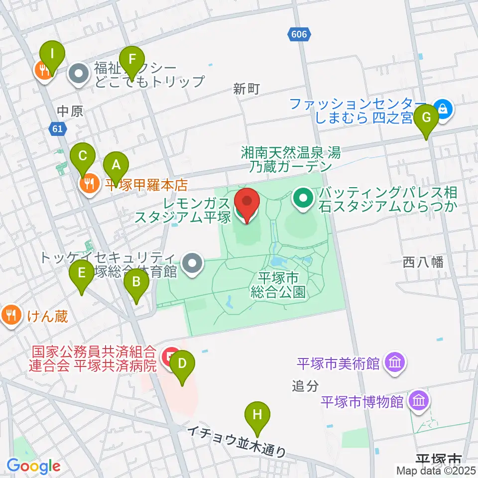 レモンガススタジアム平塚周辺のコンビニエンスストア一覧地図