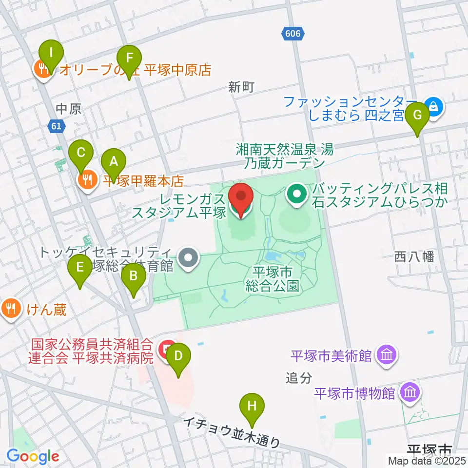 レモンガススタジアム平塚周辺のコンビニエンスストア一覧地図