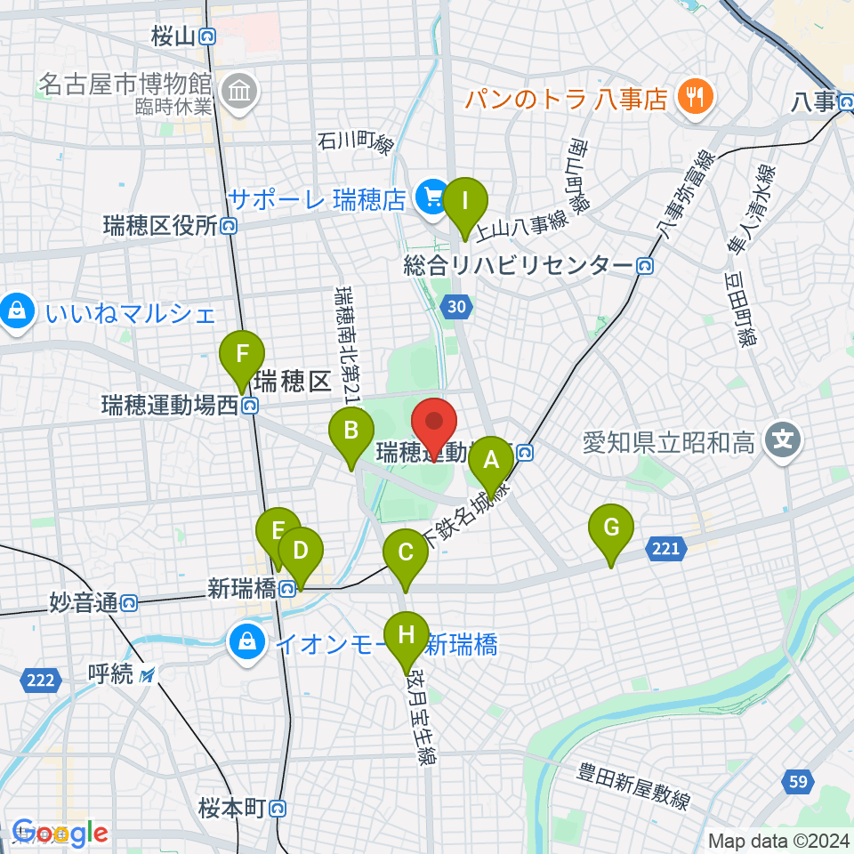 パロマ瑞穂スタジアム 周辺のコンビニエンスストア一覧マップ