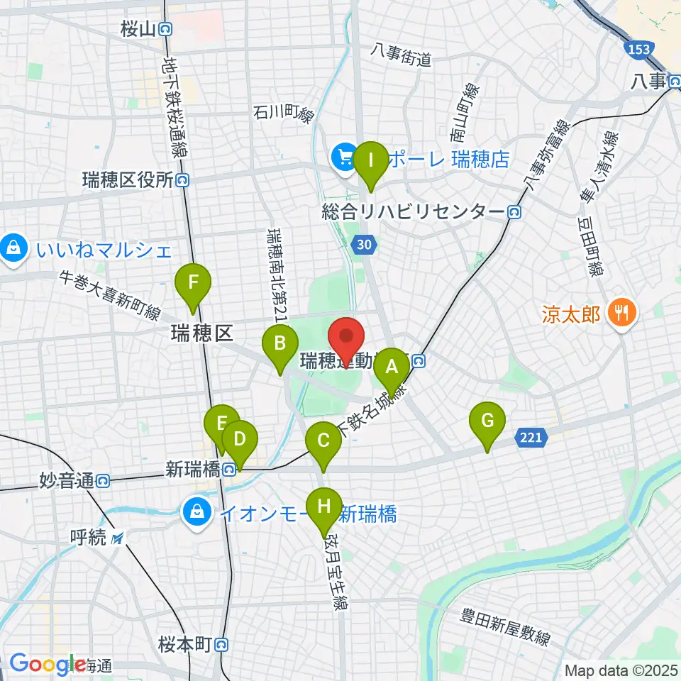 パロマ瑞穂スタジアム周辺のコンビニエンスストア一覧地図