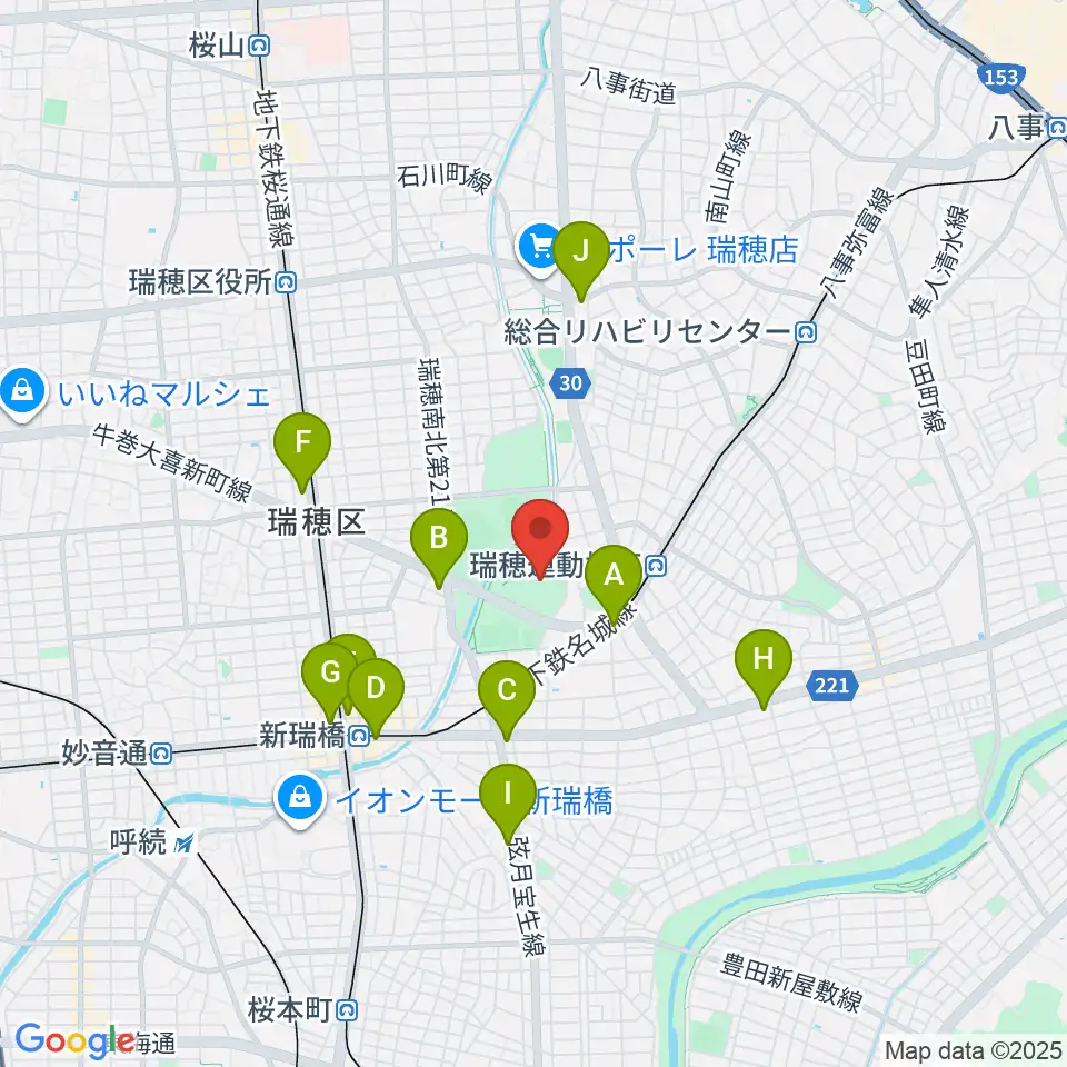 パロマ瑞穂スタジアム周辺のコンビニエンスストア一覧地図