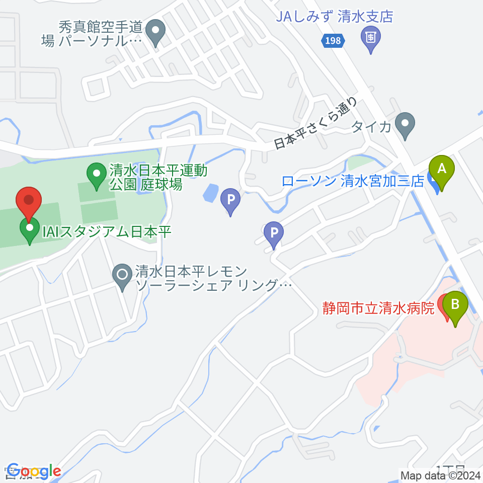 IAIスタジアム日本平周辺のコンビニエンスストア一覧地図